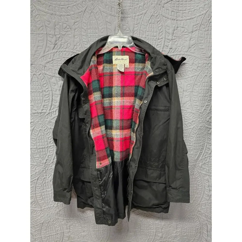 Vintage Eddie Bauer Mens Wool Lined Mountain‎ Parka Jacket Size M Black Outdoors